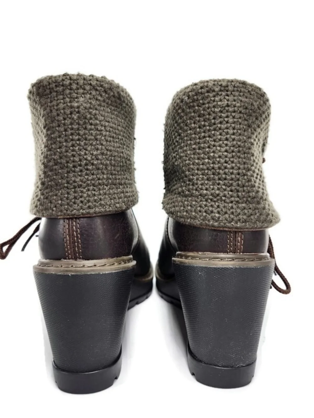 Timberland Kellis Brown Leather Olive Fold Down Side Lace Lug Sole Ankle Boots